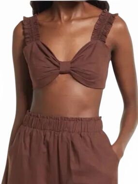 NWT CHARLIE HOLIDAY Diana Linen & Cotton Bra Top in‎ Brown, Size 4